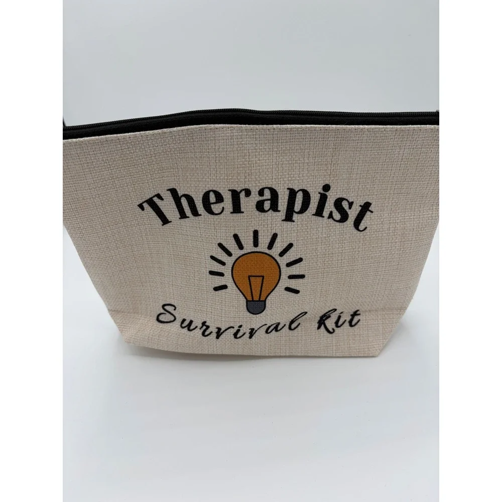 Therapist Survival Kit Canvas Makeup Bag Travel Pouch Gift Cream Black Zipper